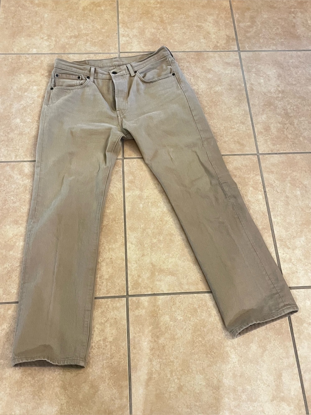 Levis 501 Original Fit Mens Tan Khaki Denim Jeans Button Fly 33x30